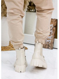 Жіночі шкіряні черевики з резинкою (байка) бежевого кольору 35329