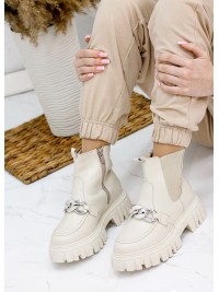 Жіночі шкіряні черевики з резинкою (байка) бежевого кольору 35329