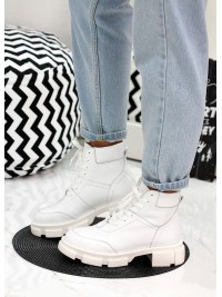 Жіночі шкіряні черевики на шнурівці (хутро) білого кольору 35331