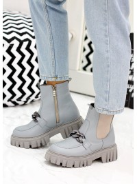 Жіночі шкіряні черевики на змійці (байка) блакитного кольору 35334