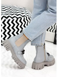 Жіночі шкіряні черевики на змійці (байка) блакитного кольору 35334