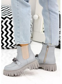 Жіночі шкіряні черевики на змійці (хутро) блакитного кольору 35335