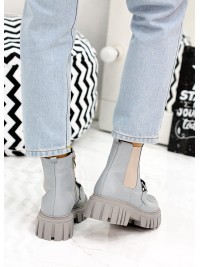 Жіночі шкіряні черевики на змійці (хутро) блакитного кольору 35335