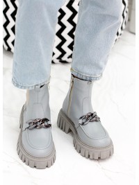 Жіночі шкіряні черевики на змійці (хутро) блакитного кольору 35335