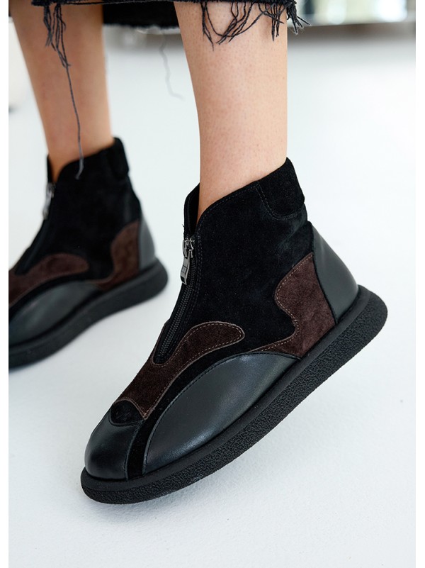 Жіночі черевики з натуральної шкіри (хутро) коричневого кольору 35386