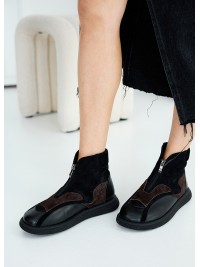 Жіночі черевики з натуральної шкіри (хутро) коричневого кольору 35386