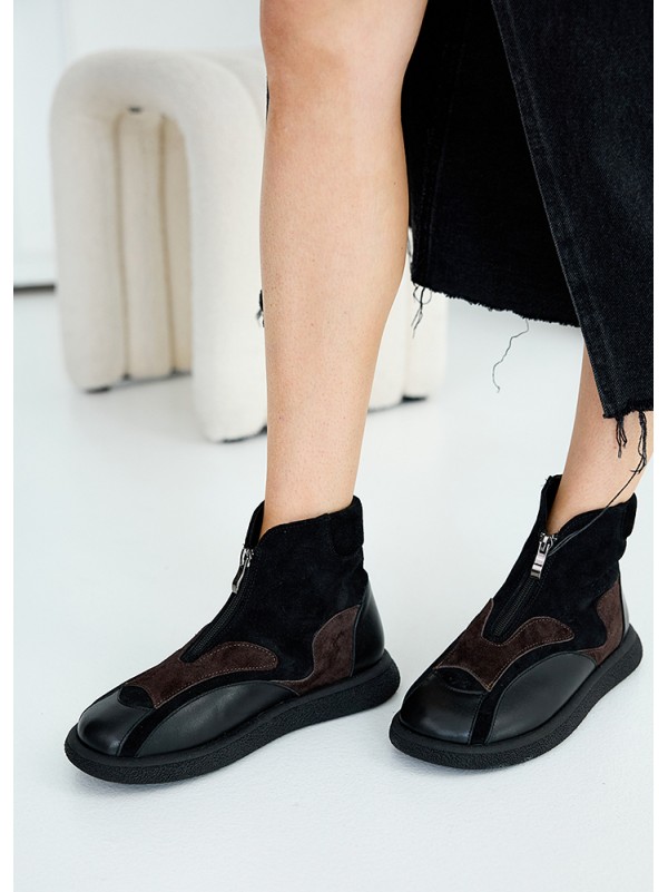 Жіночі черевики з натуральної шкіри (хутро) коричневого кольору 35386