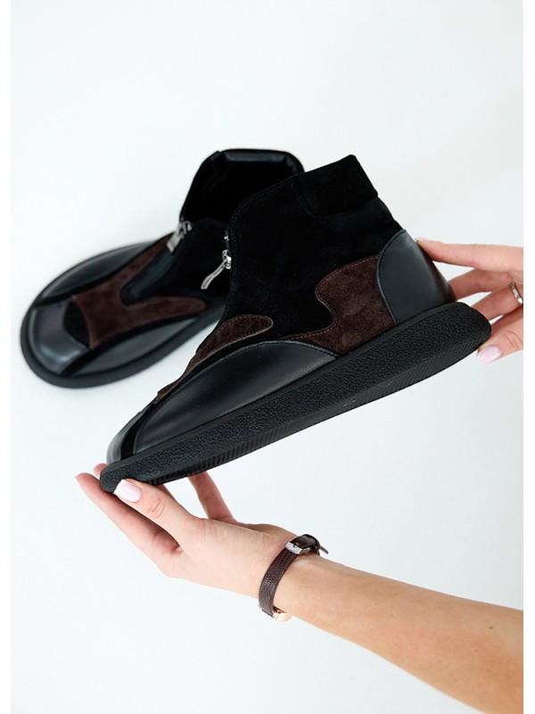 Жіночі черевики з натуральної шкіри (хутро) коричневого кольору 35386