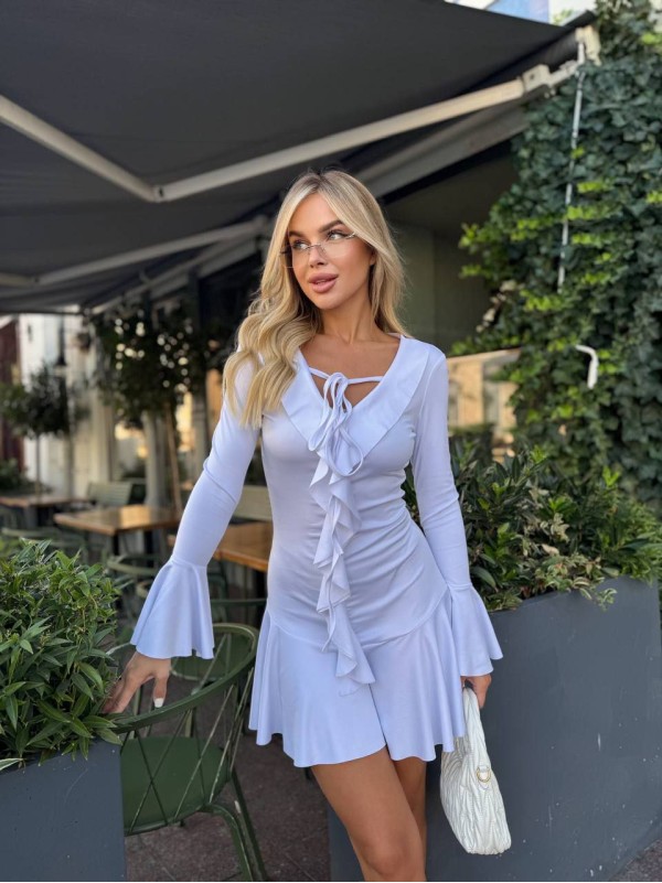 Сукня міні з воланами молочного кольору 35343