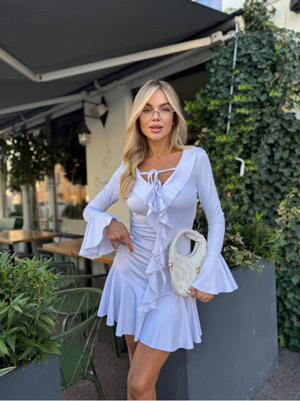 Сукня міні з воланами молочного кольору 35343