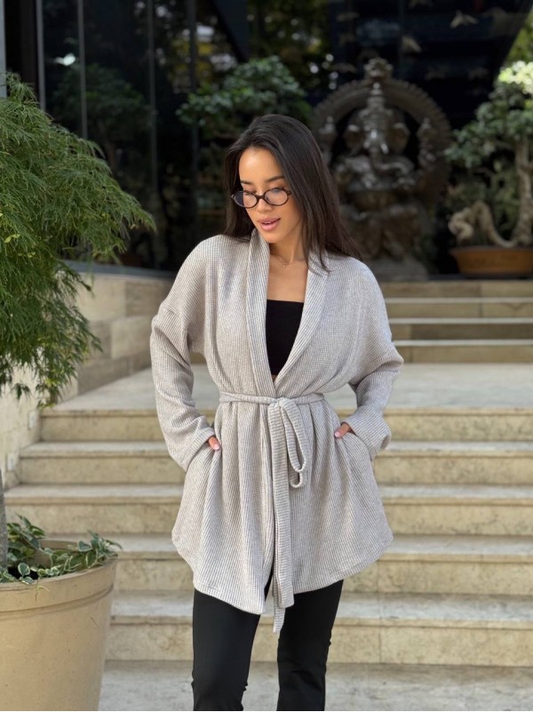 Жіночий в'язаний кардиган сiрого кольору 35345