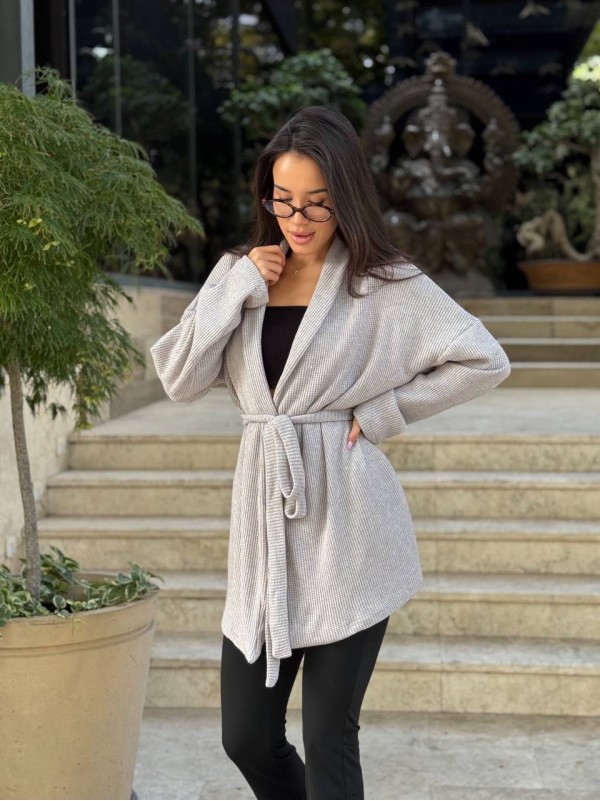 Жіночий в'язаний кардиган сiрого кольору 35345