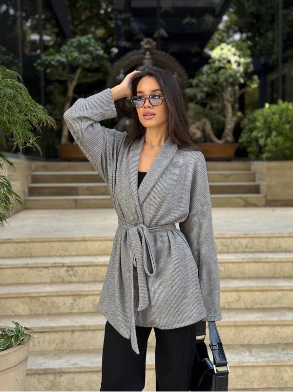 Жіночий в'язаний кардиган графiтового кольору 35346