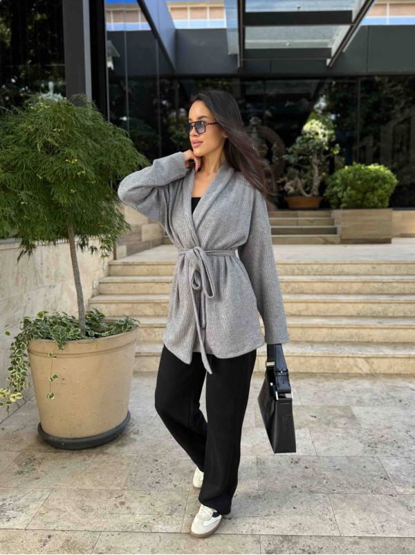 Жіночий в'язаний кардиган графiтового кольору 35346