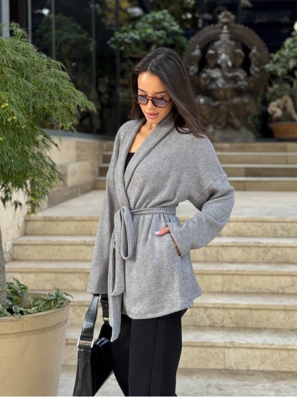 Жіночий в'язаний кардиган графiтового кольору 35346