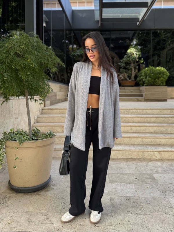 Жіночий в'язаний кардиган графiтового кольору 35346