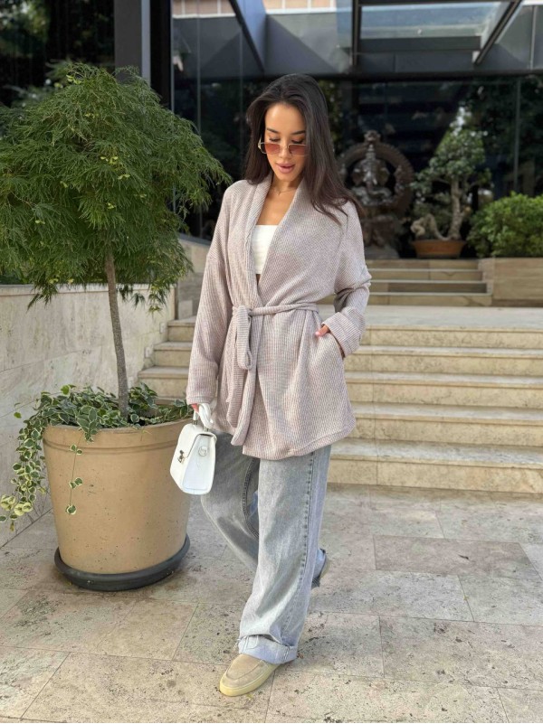 Жіночий в'язаний кардиган кавового кольору 35349