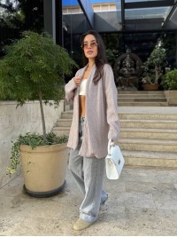 Жіночий в'язаний кардиган кавового кольору 35349