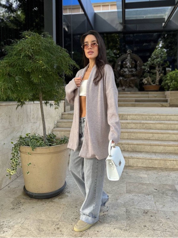 Жіночий в'язаний кардиган кавового кольору 35349