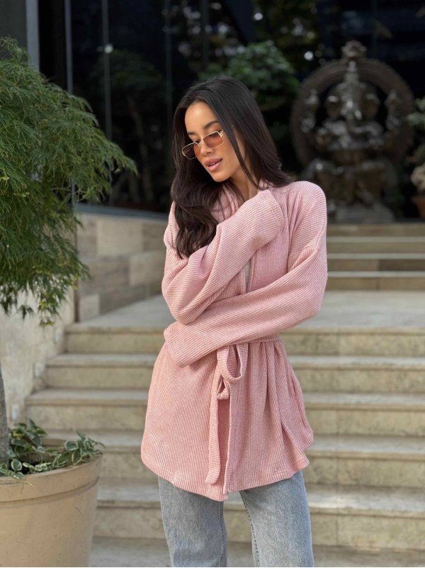 Жіночий в'язаний кардиган рожевого кольору 35351