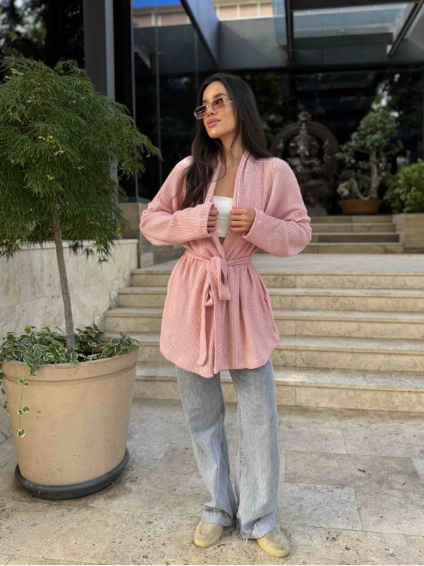 Жіночий в'язаний кардиган рожевого кольору 35351