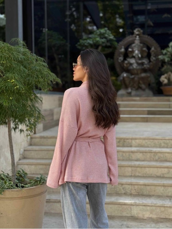 Жіночий в'язаний кардиган рожевого кольору 35351