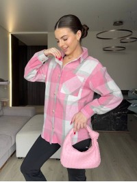 Жіноча байкова сорочка в клітинку рожевого кольору 35352