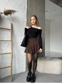 Коротка плiсерована спідниця коричневого кольору 35357