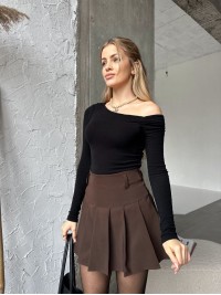 Коротка плiсерована спідниця коричневого кольору 35357