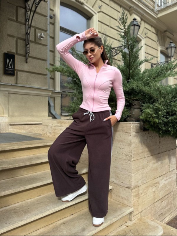 Жiночi теплi штани з лампасами коричневого кольору 35358