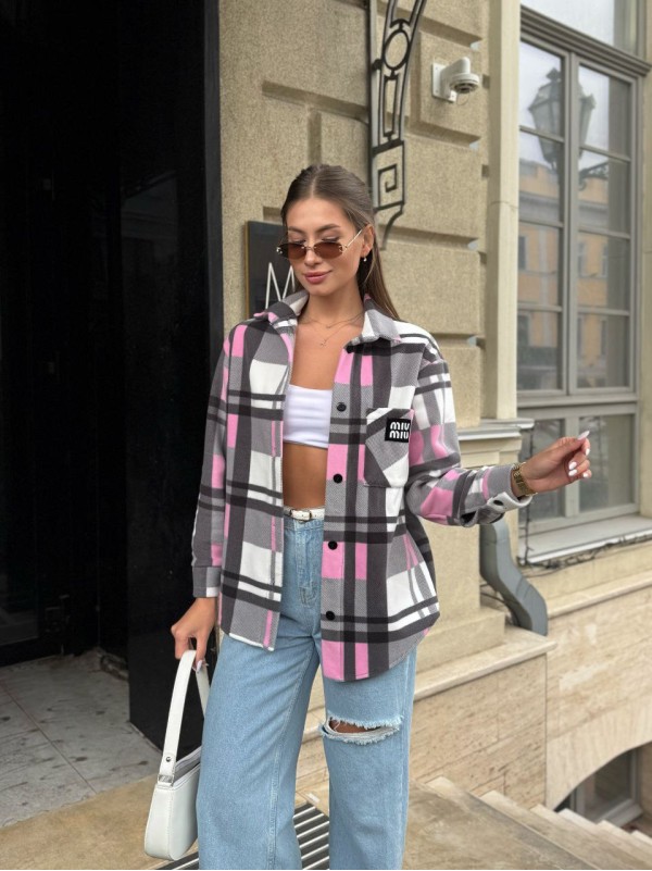 Жіноча флiсова сорочка в клітинку рожевого кольору 35361