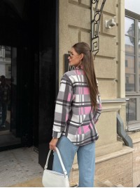 Жіноча флiсова сорочка в клітинку рожевого кольору 35361