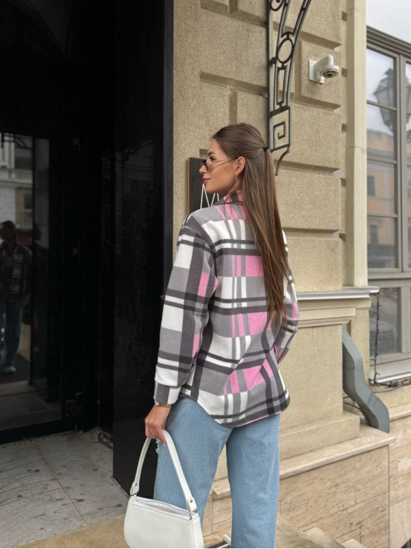 Жіноча флiсова сорочка в клітинку рожевого кольору 35361