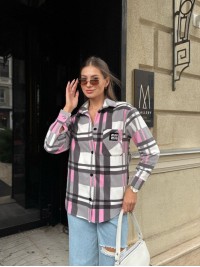 Жіноча флiсова сорочка в клітинку рожевого кольору 35361