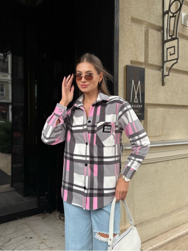 Жіноча флiсова сорочка в клітинку рожевого кольору 35361