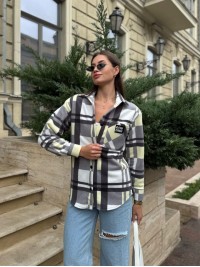 Жіноча флiсова сорочка в клітинку сiрого кольору 35363