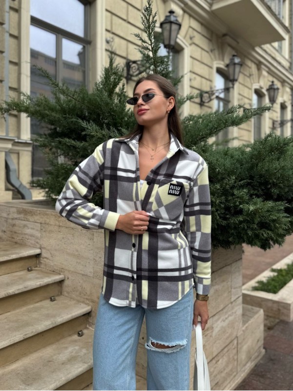 Жіноча флiсова сорочка в клітинку сiрого кольору 35363