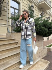 Жіноча флiсова сорочка в клітинку сiрого кольору 35363