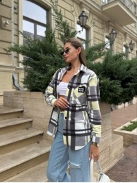 Жіноча флiсова сорочка в клітинку сiрого кольору 35363