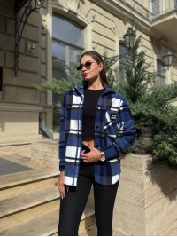 Жіноча флiсова сорочка в клітинку синього кольору 35365