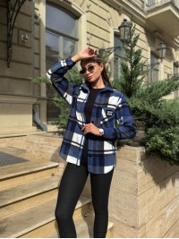 Жіноча флiсова сорочка в клітинку синього кольору 35365