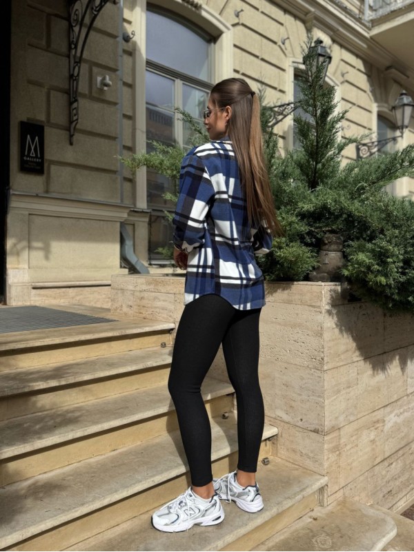 Жіноча флiсова сорочка в клітинку синього кольору 35365