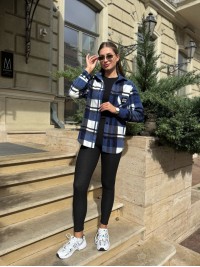 Жіноча флiсова сорочка в клітинку синього кольору 35365