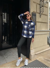 Жіноча флiсова сорочка в клітинку синього кольору 35365