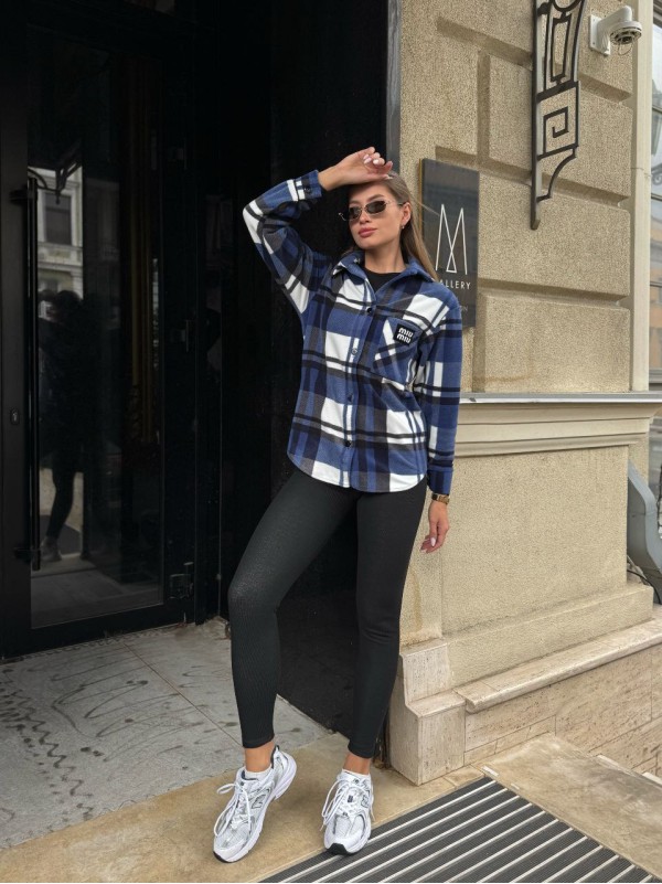 Жіноча флiсова сорочка в клітинку синього кольору 35365