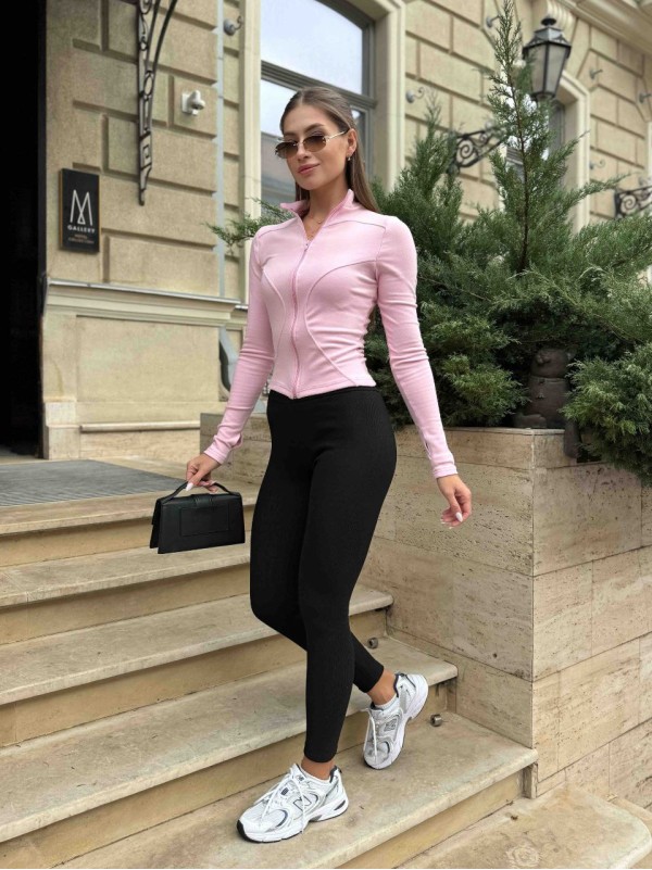 Жіночі лосини в рубчик на хутрi чорного кольору 35368