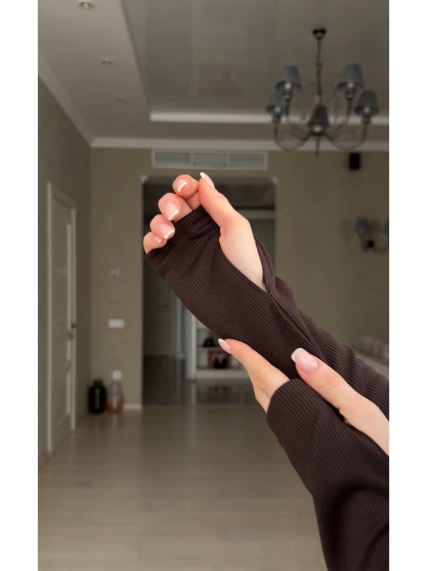 Жiночий теплий комбінезон рубчик коричневого кольору 35369