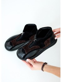 Жіночі черевики з натуральної шкіри (байка) коричневого кольору 35387