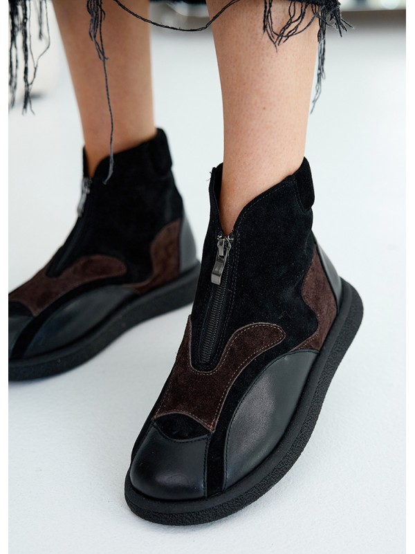 Жіночі черевики з натуральної шкіри (байка) коричневого кольору 35387