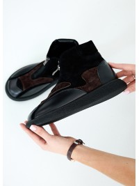 Жіночі черевики з натуральної шкіри (байка) коричневого кольору 35387